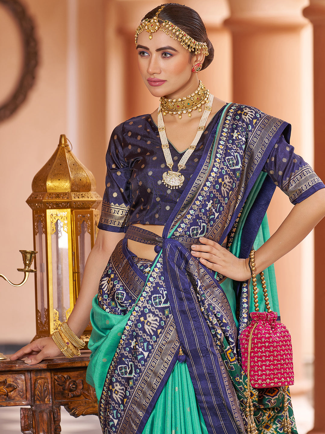 Trendy Rama Colour Traditional Looking Silk Saree