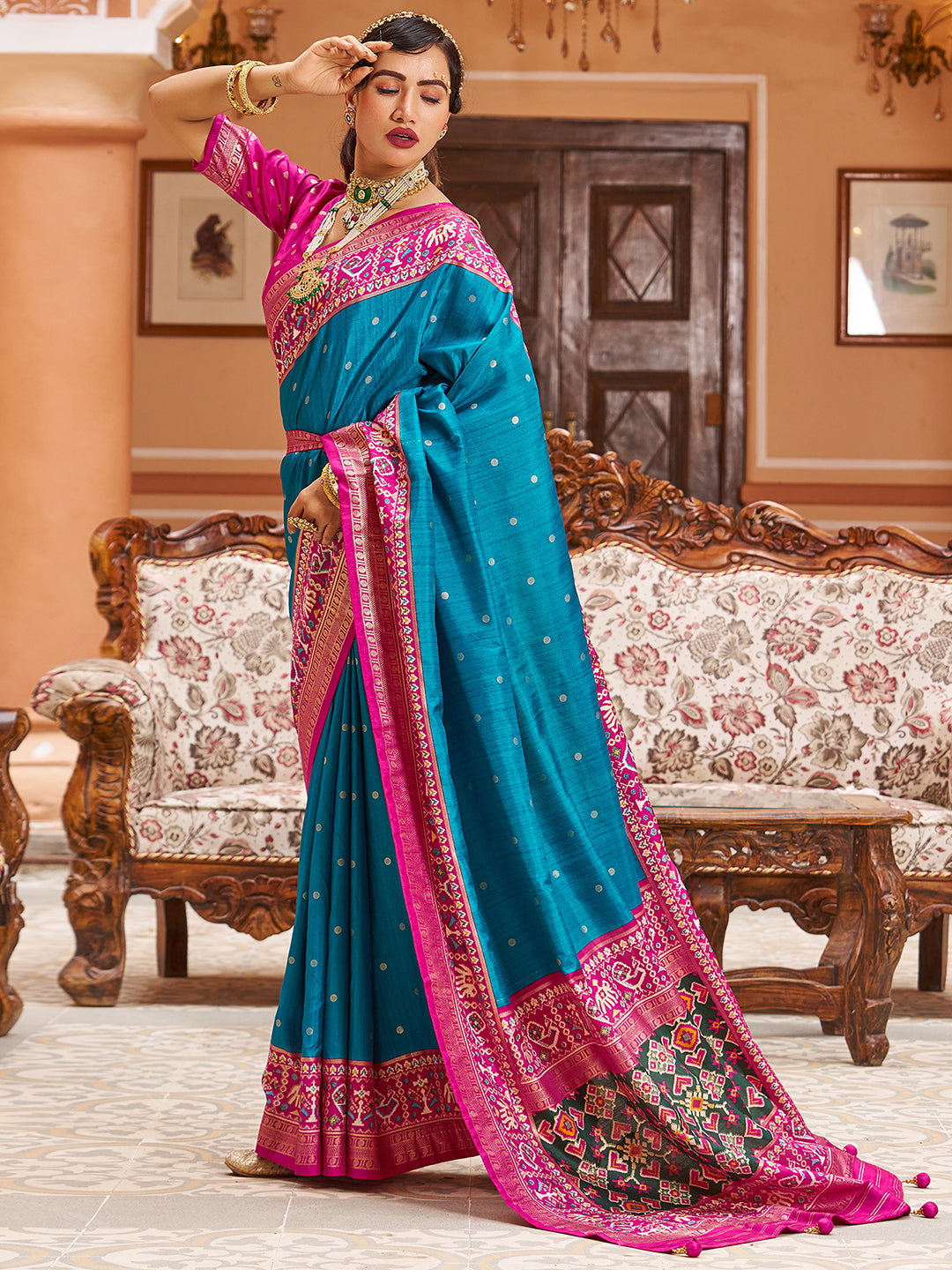 Blissta Rama Colour Traditional Looking Silk Saree