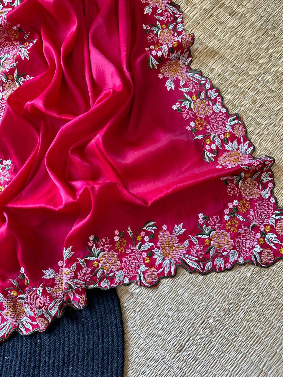 Pink Pure Tussar silk saree With Embroidery viscose Thread work