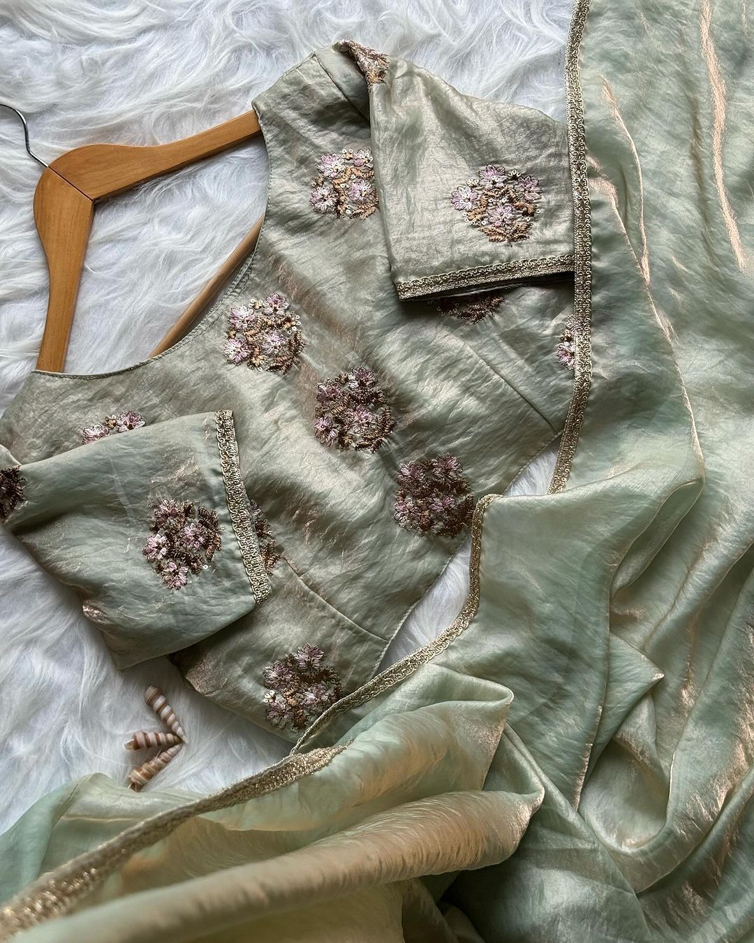 Pista Green Fancy Fabric Designer Saree