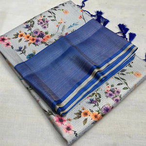 Beige Blue Colour Traditional Looking Silk Saree