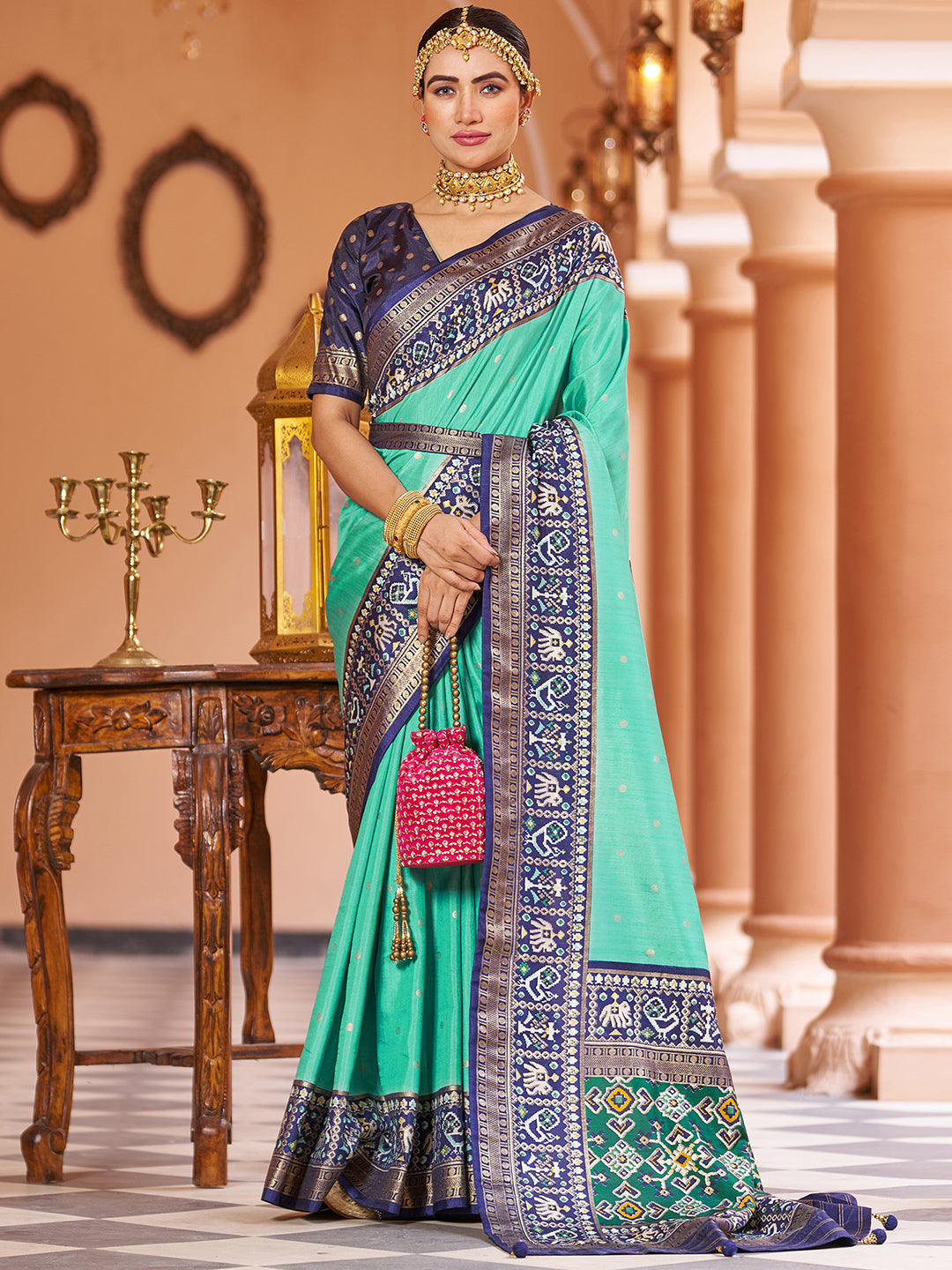 Trendy Rama Colour Traditional Looking Silk Saree