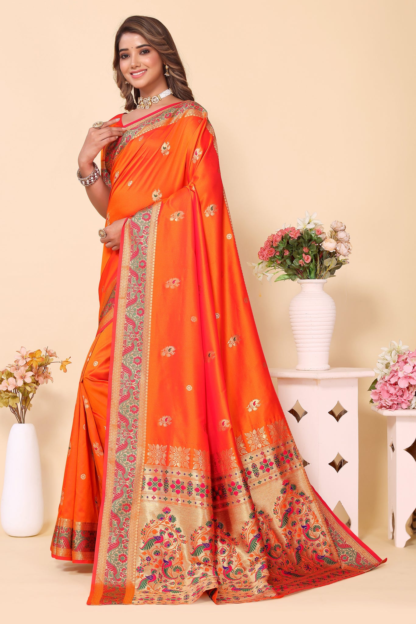 Orange Colour Traditional Looking Silk Saree
