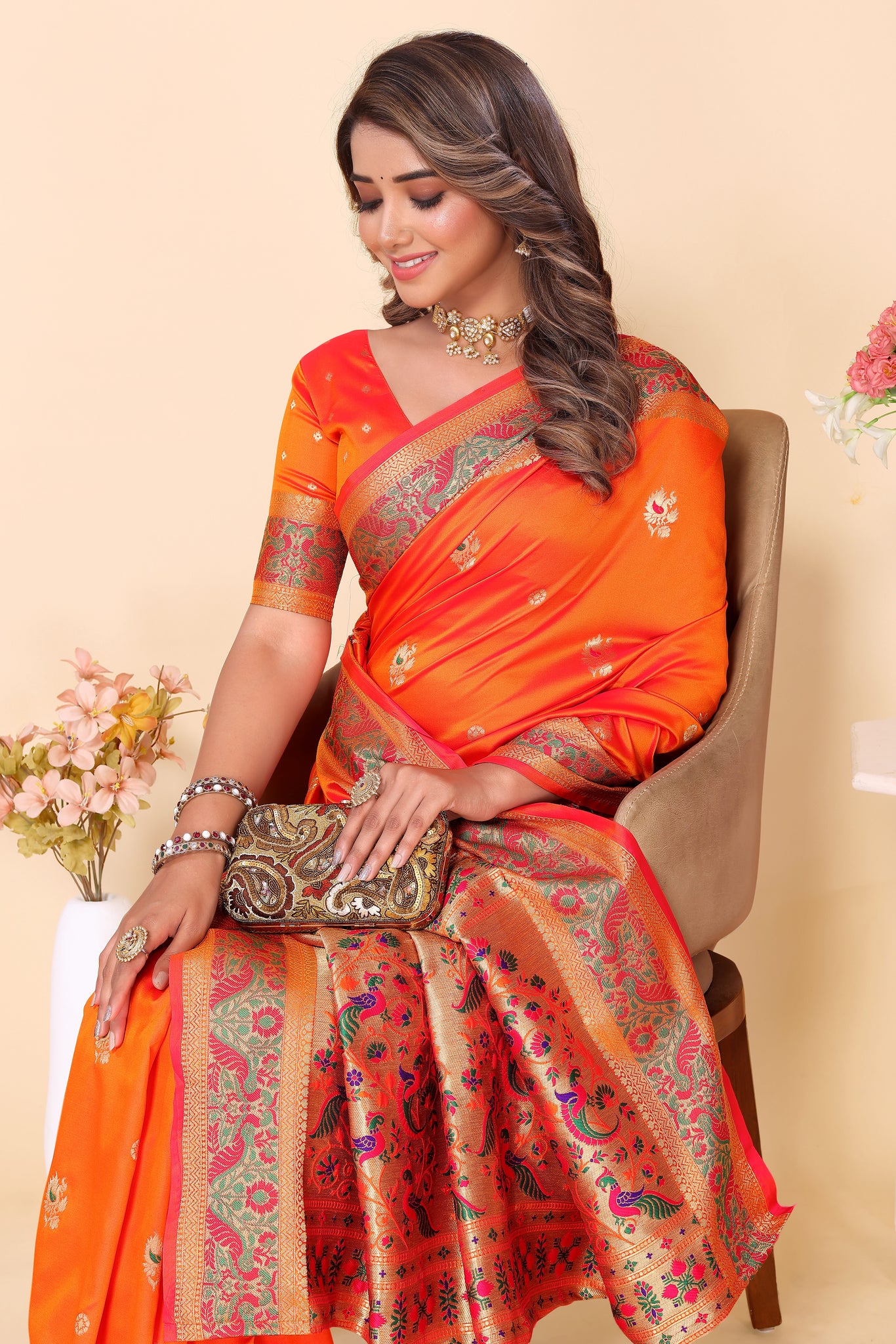 Orange Colour Traditional Looking Silk Saree