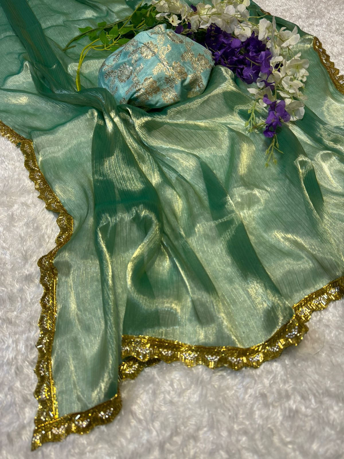 Flaunt Pista Colour Traditional Looking Silk Saree