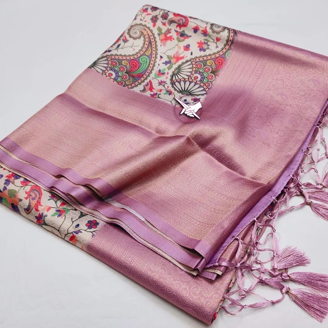 Pink Traditional Looking  Silk Saree