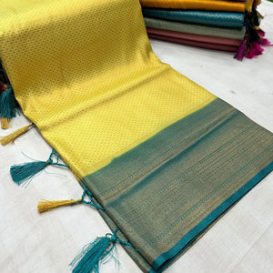 Yellow  Soft Silk Saree With Rich Pallu