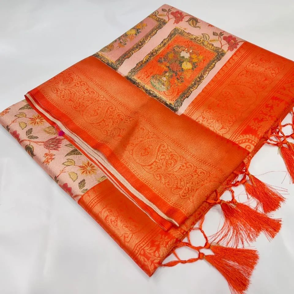 Orange Silk Saree With Rich Pallu