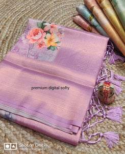 Pink Soft Silk Saree With floral Digital Print