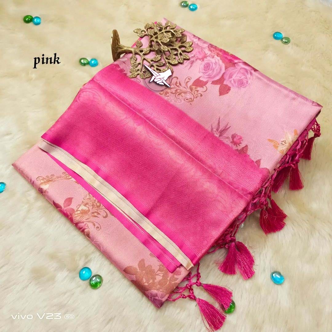 Baby Pink Silk Saree With Box Designe