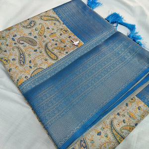 Blue  Weaving Border Soft Silk Saree