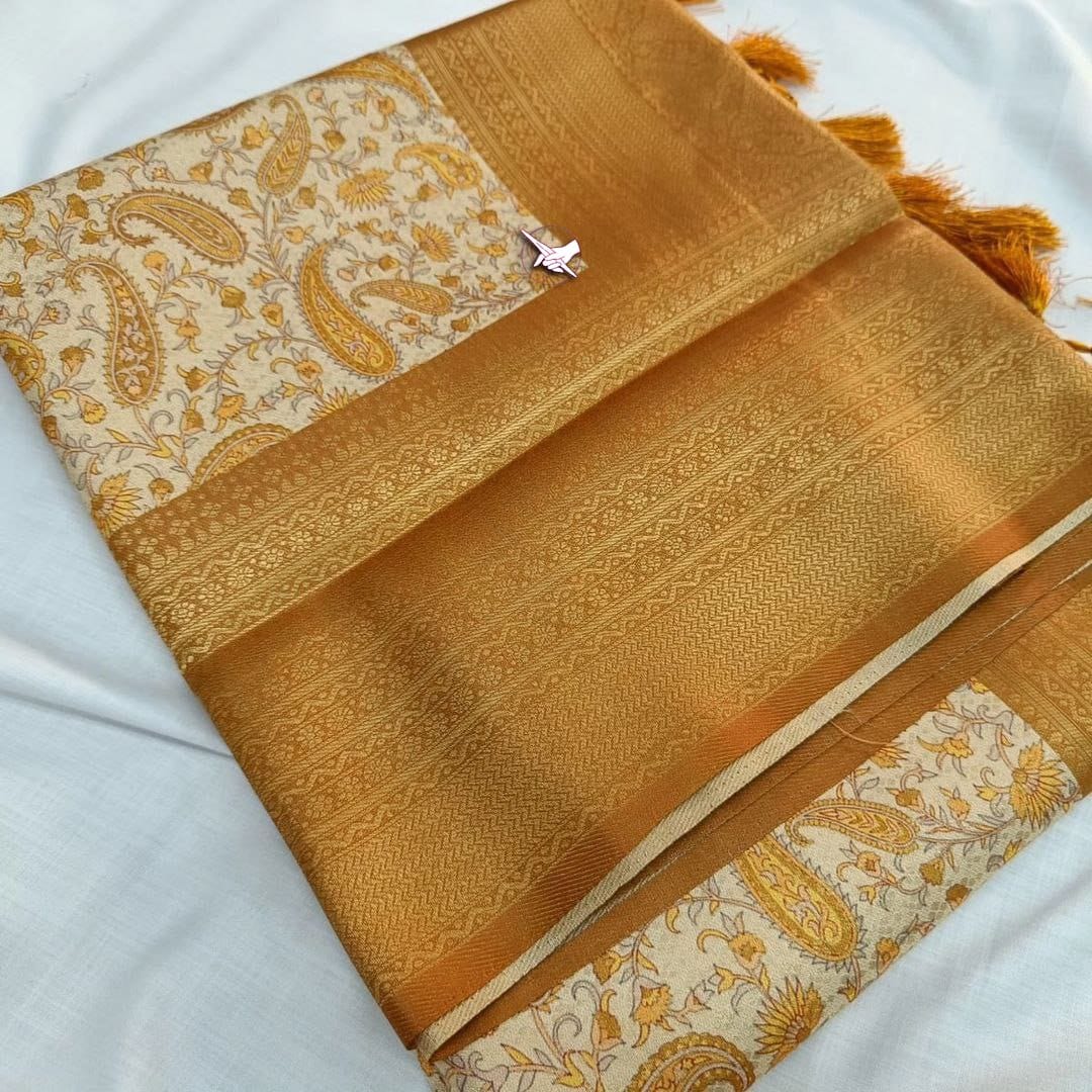 Yellow  Weaving Border Soft Silk Saree