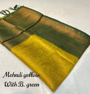 Mehndi Yellow Nd Green  Kubera Pattu Saree
