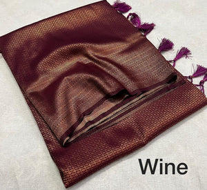 Wine Soft Cotton Silk Saree With Gold Zari Weaving