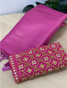 Pink Colour Soft Silk Saree With Hand Work Blouse