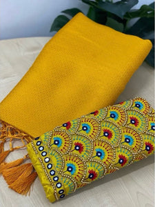 Yellow Colour Soft Silk Saree With Hand Work Blouse