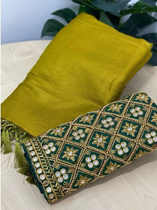 Mahendi Green Colour Soft Silk Saree With Hand Work Blouse