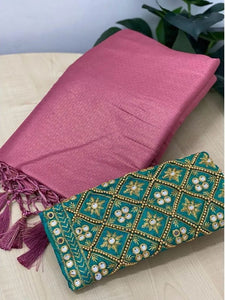 Light Pink Colour Soft Silk Saree With Hand Work Blouse