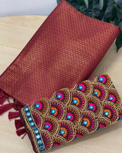 Marun Colour Soft Silk Saree With Hand Work Blouse