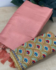 Peach Colour Soft Silk Saree With Hand Work Blouse