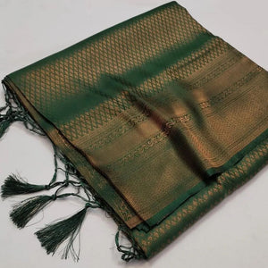 Bottal Green Colour Traditional Looking Softy Silk Saree