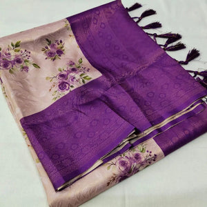 Purple Colour Digital Printed Soft Silk Saree