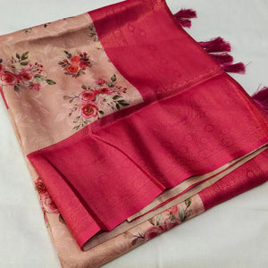 Red Colour Digital Printed Soft Silk Saree