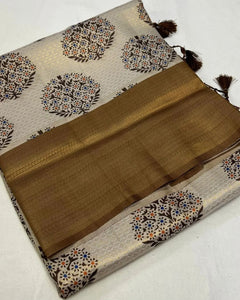 Light Brown Colour Digital Printed Soft Silk Saree