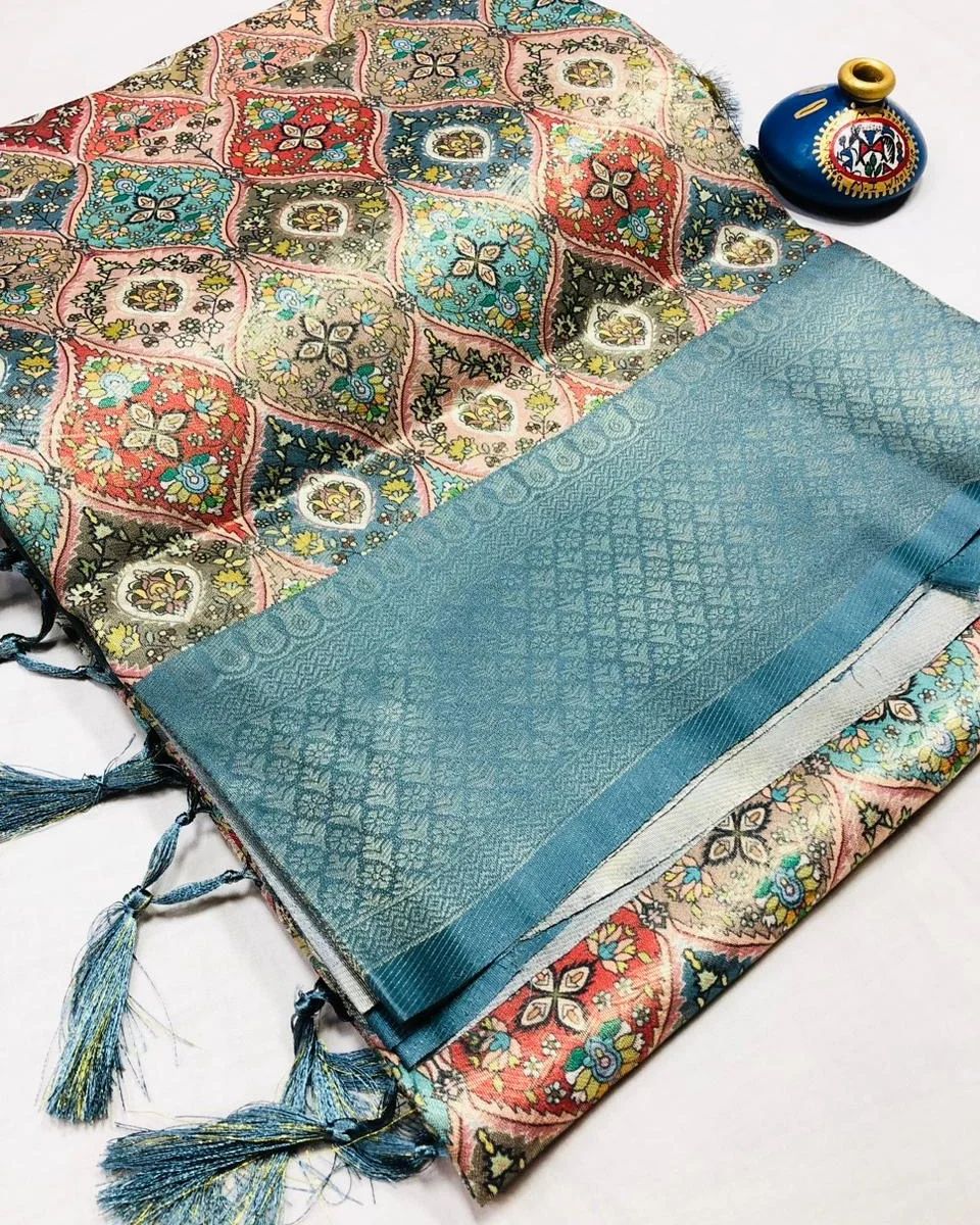 Sea Blue Colour Digital Printed Soft Silk Saree
