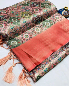 Gajri Peach Colour Digital Printed Soft Silk Saree