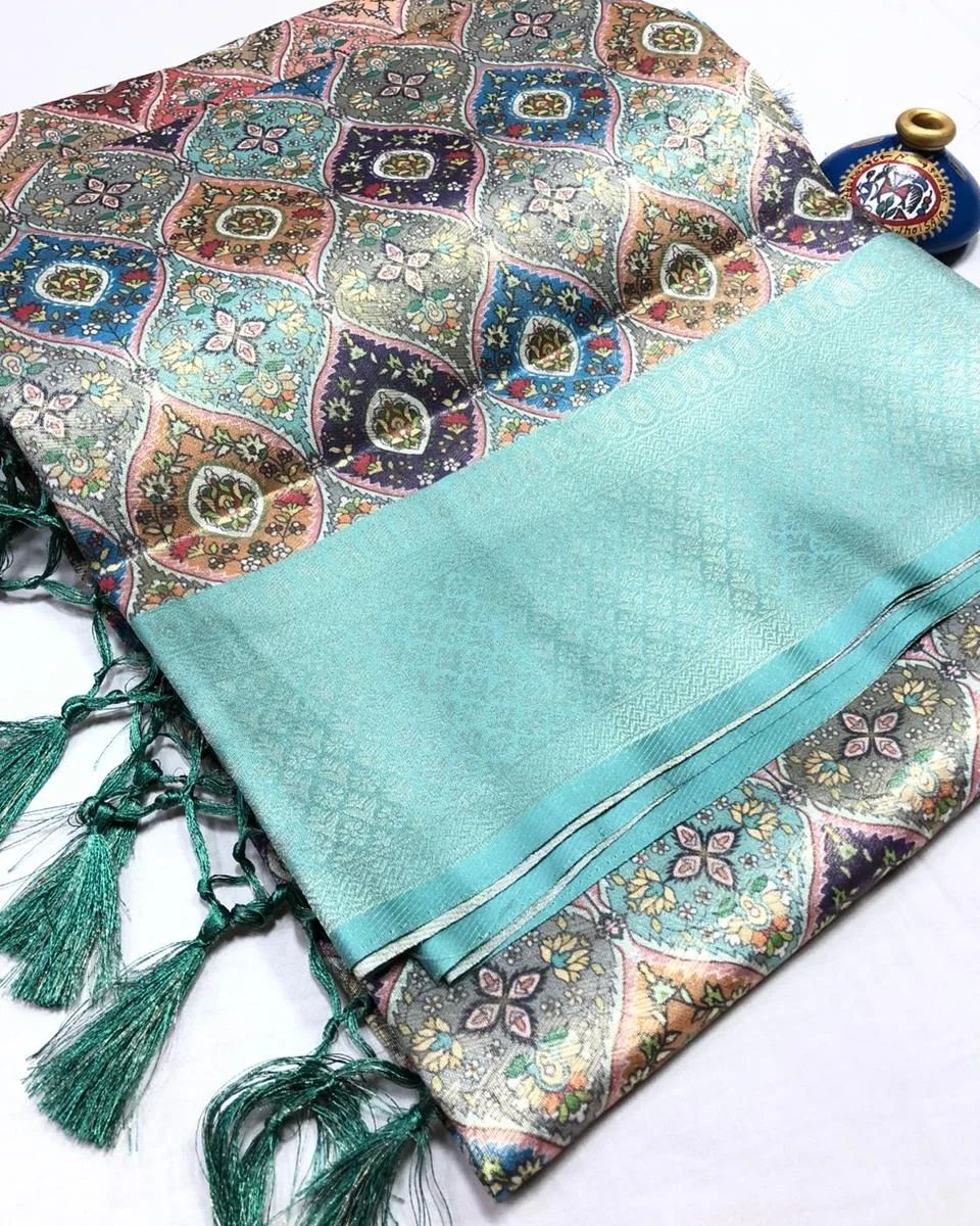 Sky Colour Digital Printed Soft Silk Saree