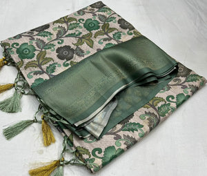 Green Colour Digital Printed Soft Silk Saree