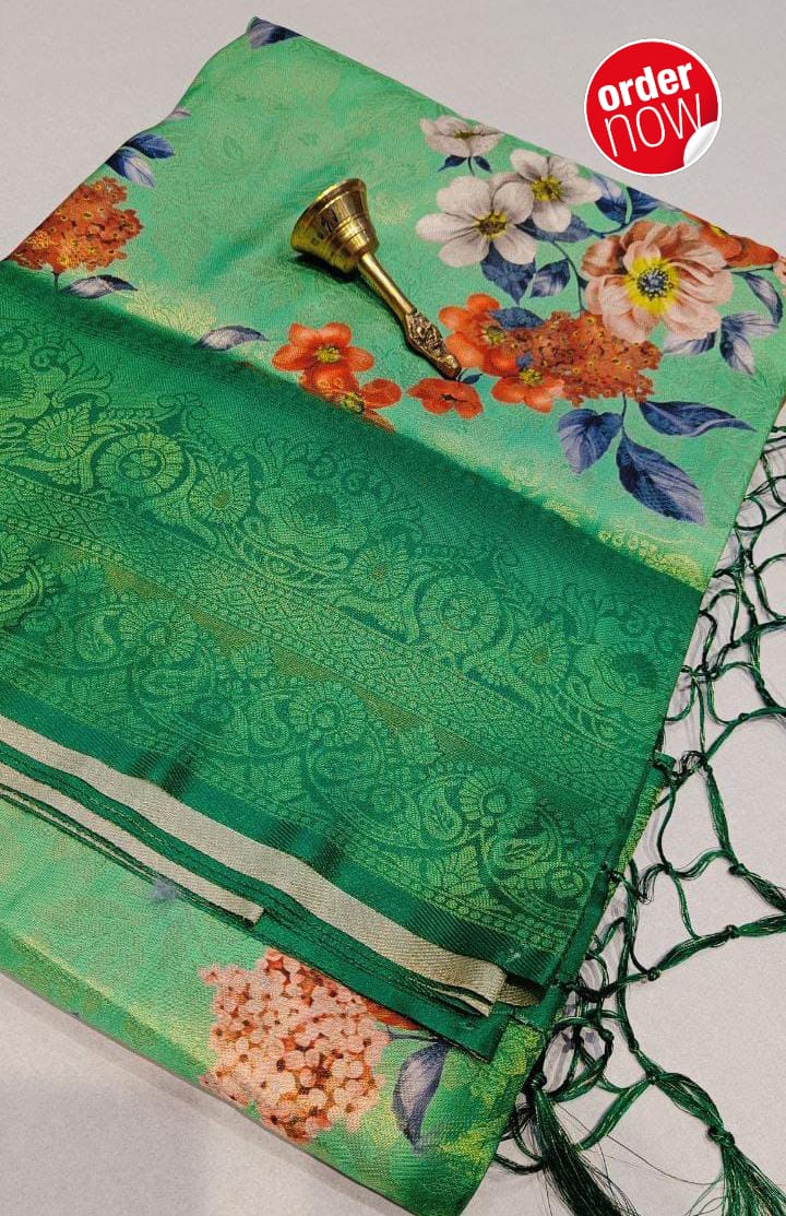 Green Colour Digital Printed Soft Silk Saree
