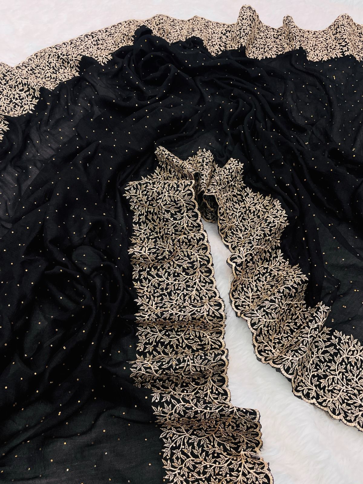 Black colour vichitra silk saree with embroidery work