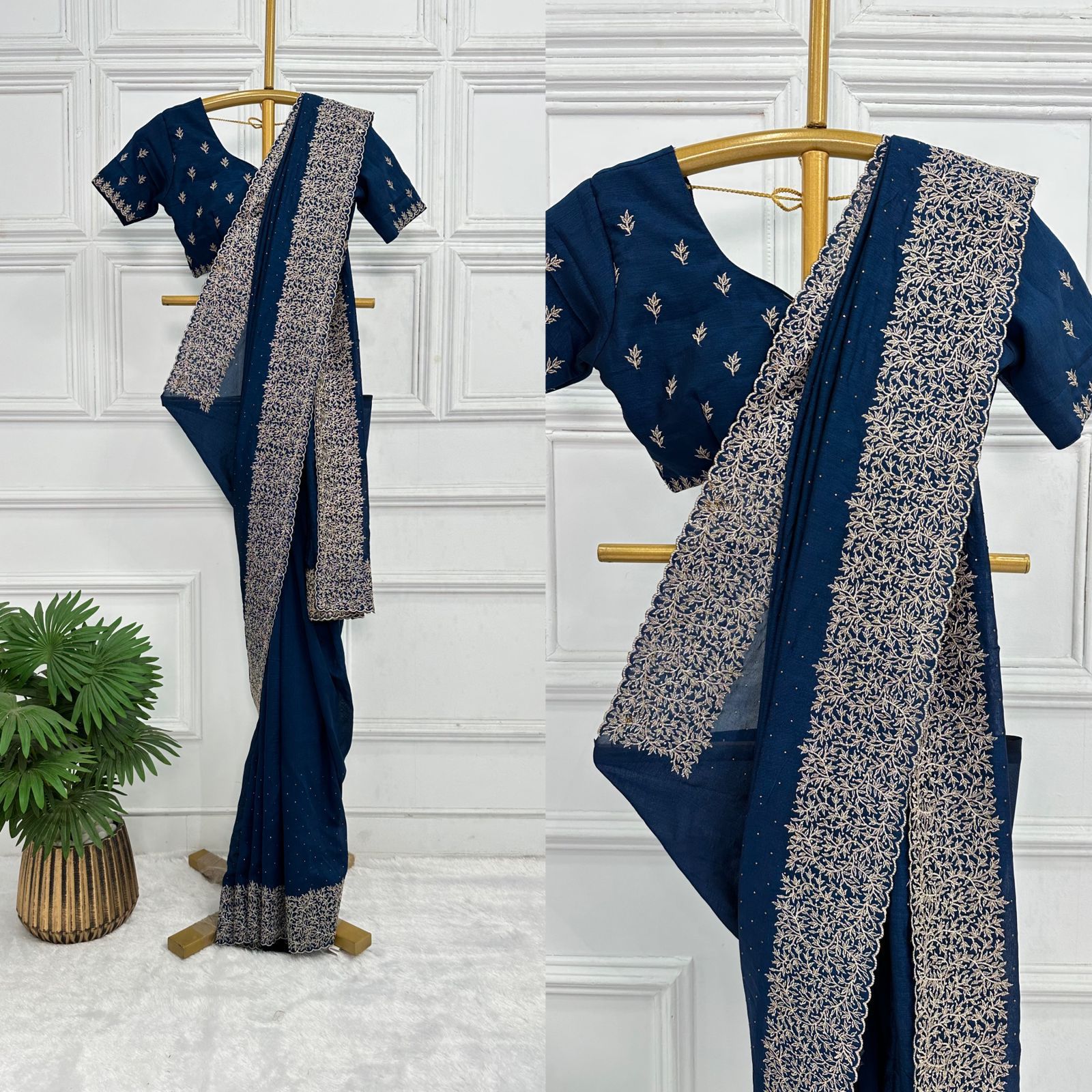 Morpich colour vichitra silk saree with embroidery work