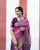Pink blue Soft Lichi  Silk Saree With Designer Blouse