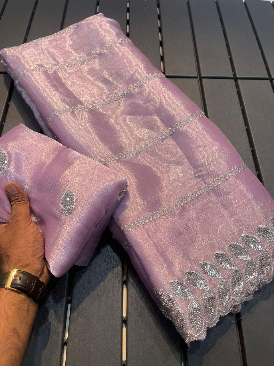Priyanjalli Light Pink Burbury silk Saree With Embrodery Work Blouse