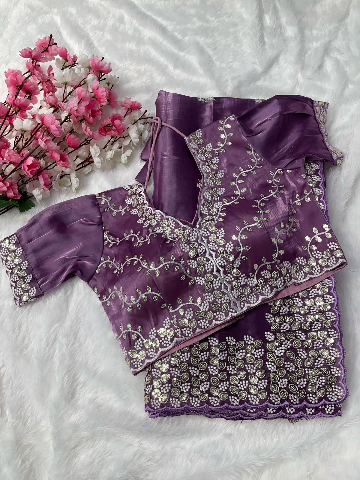 Priyanjalli Light Purple JImmy Choo silk Saree With Hand Work Blouse
