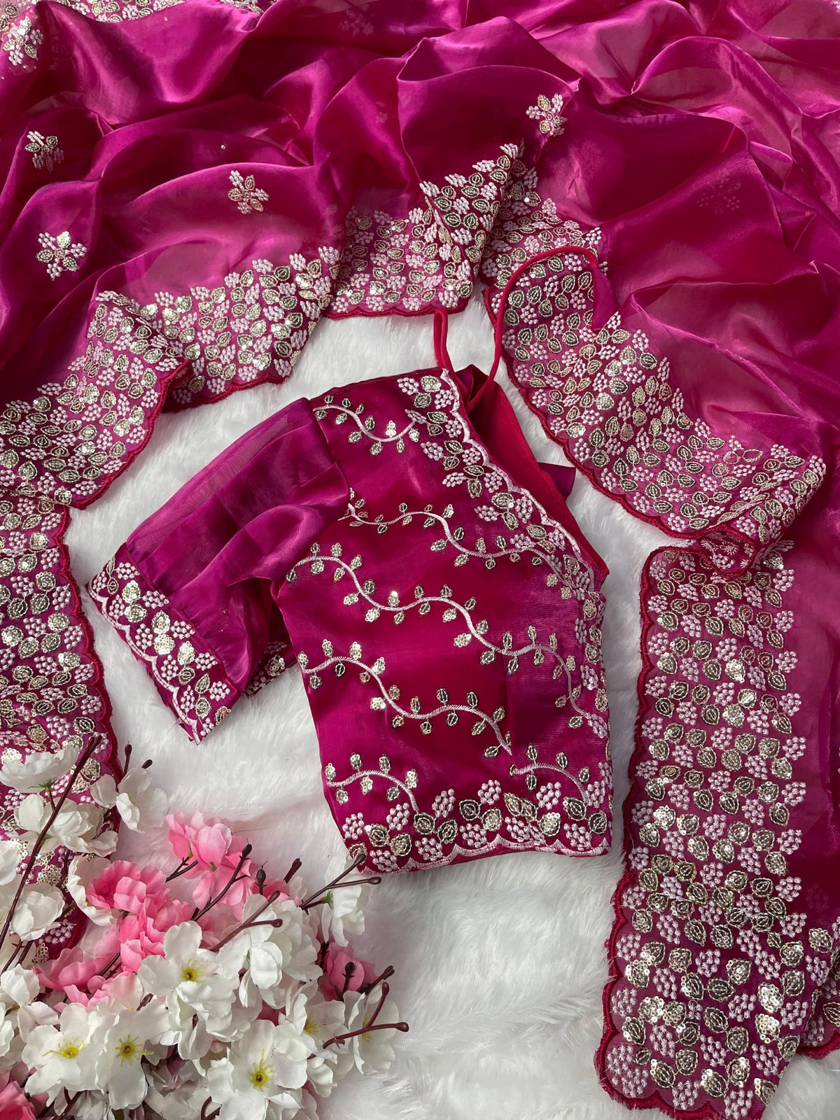 Priyanjalli Pink JImmy Choo silk Saree With Hand Work Blouse