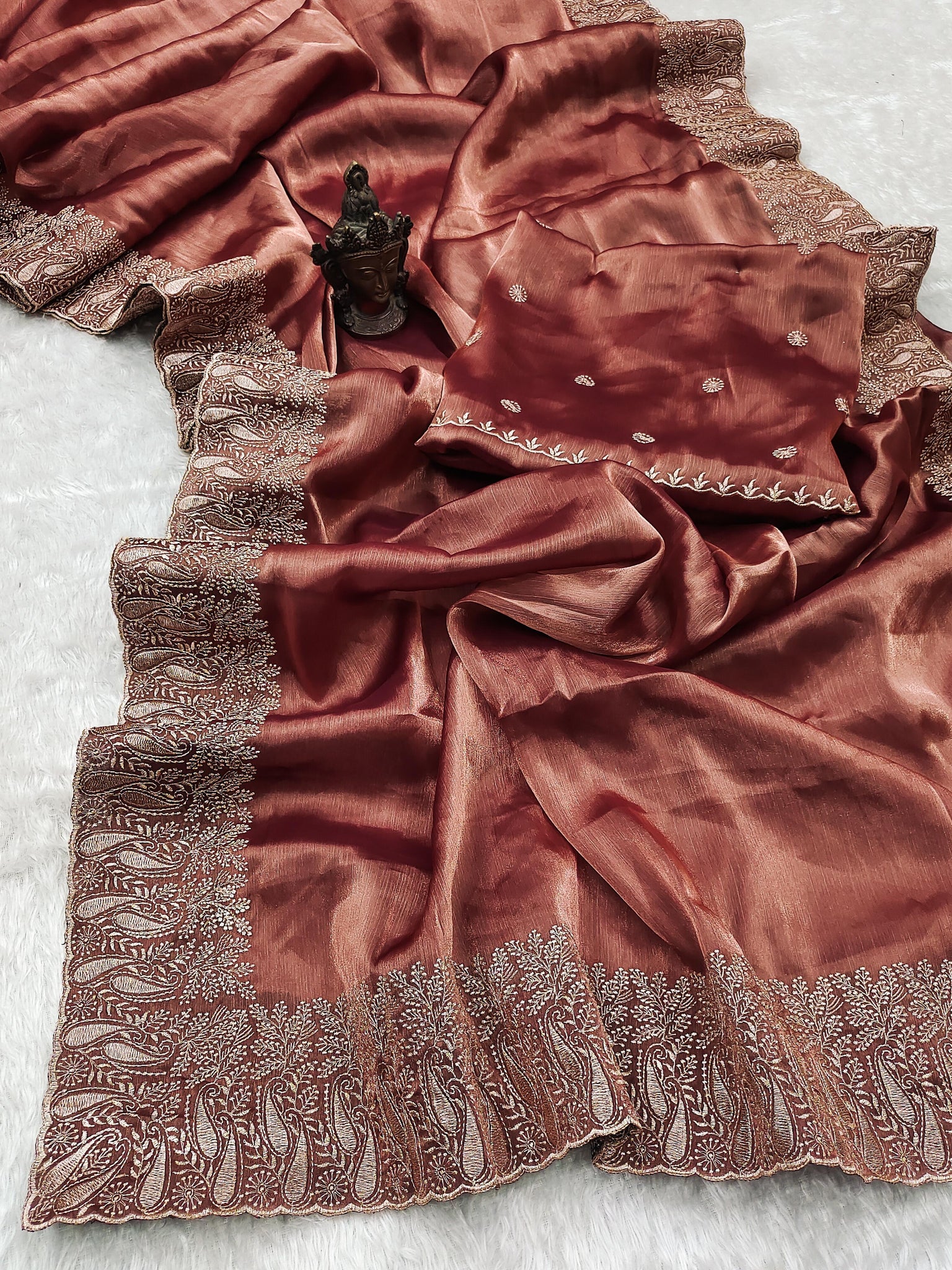 Light Brown Colour Burbury Silk saree