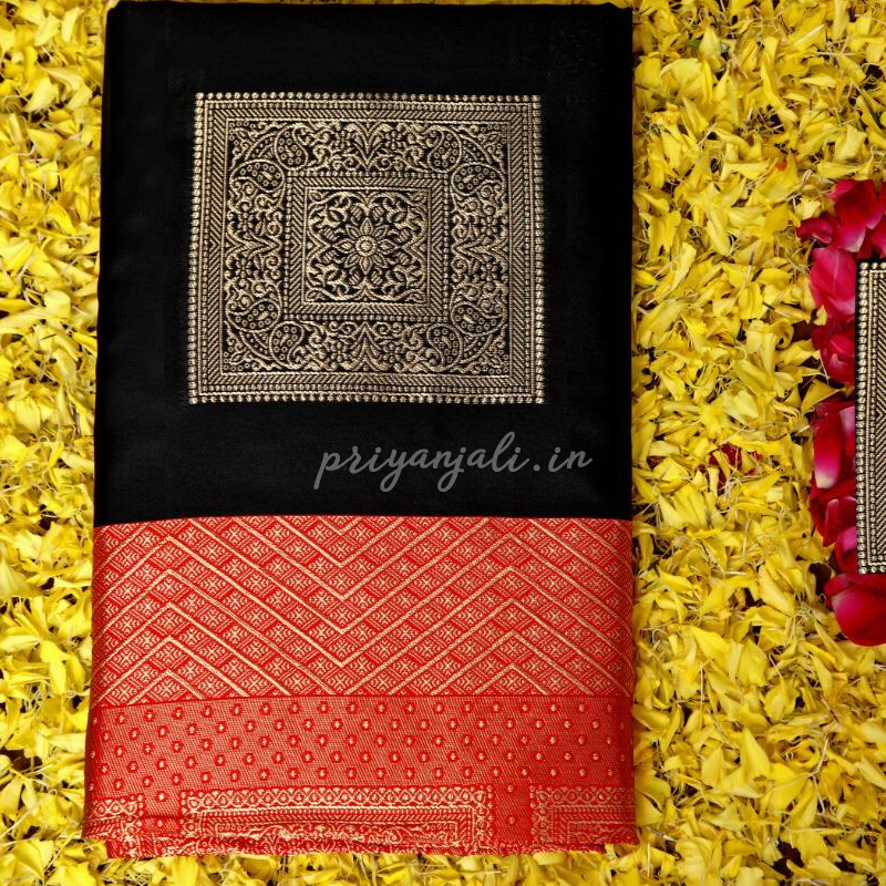 Indian Black Colour Traditional Looking Silk Saree