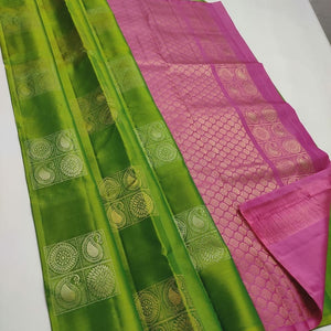 Green  Soft Cotton Silk Saree With Golden Zari Border