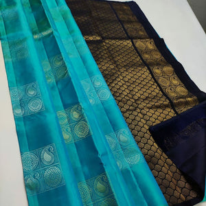 Rama Soft Cotton Silk Saree With Golden Zari Border