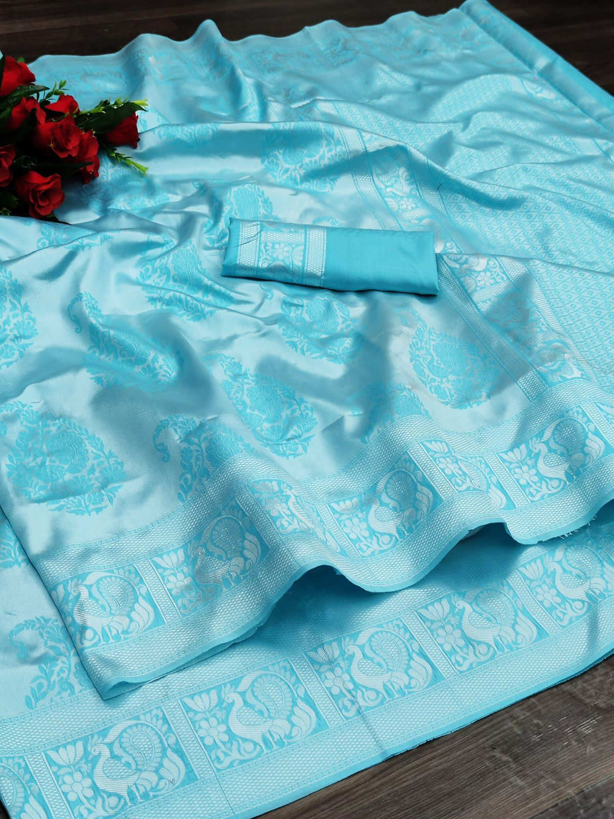 MAAHI Sky Colour Traditional Looking Silk Saree
