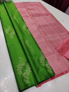 Pista Soft Silk Saree With Golden Zari Weaving