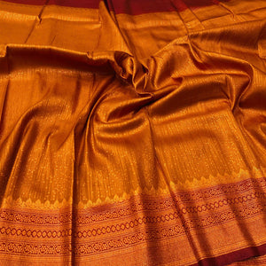 Orange Silk Saree With Golden Zari Border