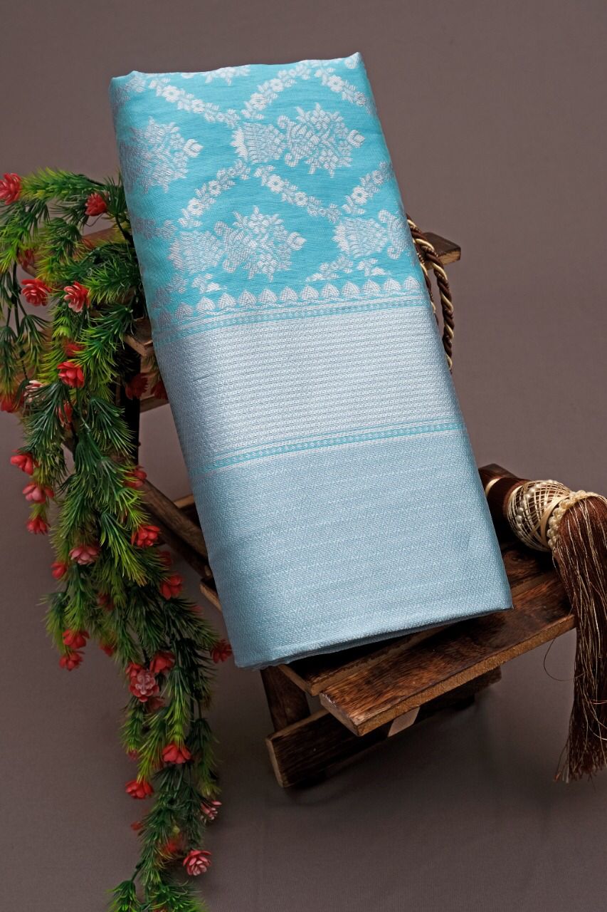 Sky Soft And Smooth Saree With Weaving