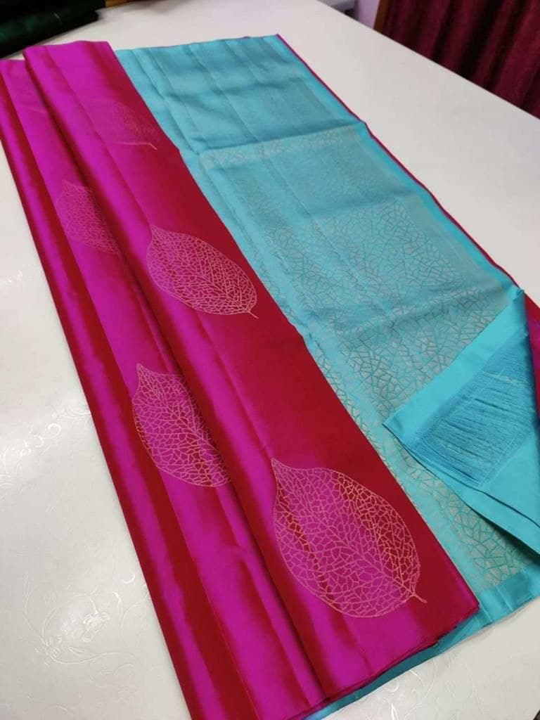 Pure Soft Silk Purple Saree with Cobalt Blue Skirt Border – Silksaga Studio