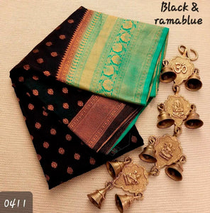 Black Soft Lichi Saree With Gold Zari Weaving