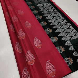 Red Cotton Silk Saree With Gold Zari Border